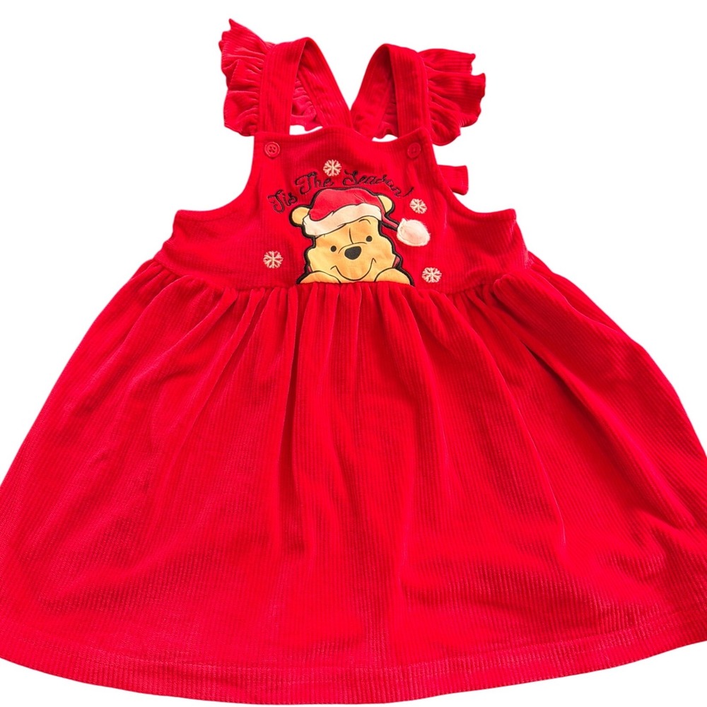 Vintage Disney Winnie the Pooh Red Velvety Corduroy Christmas Santa Dress 24M